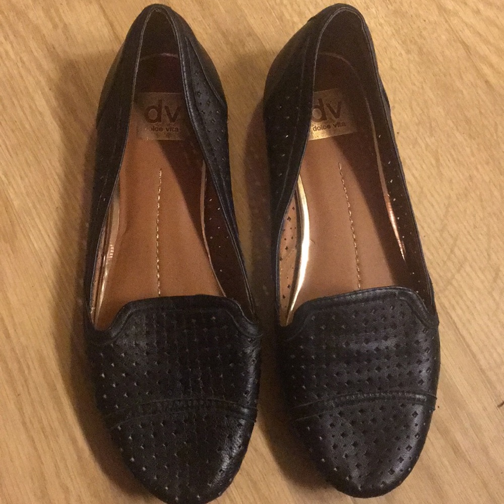 Dolce Vita Black Leather Perforated Flats 9.5